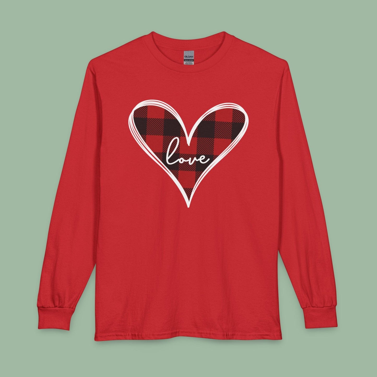 Buffalo Plaid Heart Love Shirt – Vegan Valentine’s Long Sleeve Tee | Shop Now