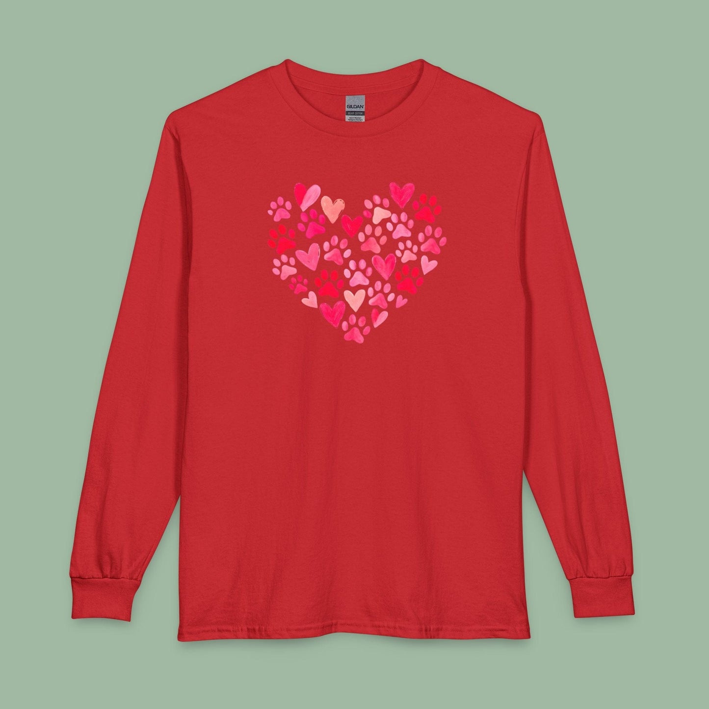 Paw Print Heart Valentine Tee – Vegan Animal Lover Long Sleeve Shirt | Order Now