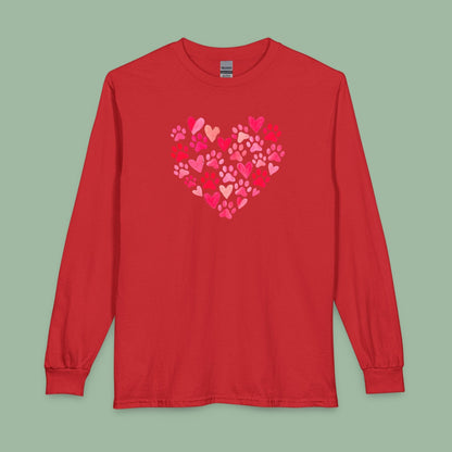 Paw Print Heart Valentine Tee – Vegan Animal Lover Long Sleeve Shirt | Order Now