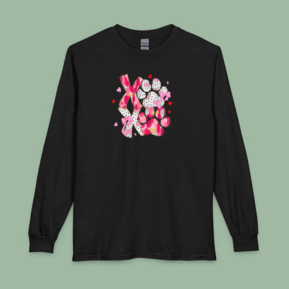 XOXO Paw Print Valentine Shirt – Vegan Long Sleeve Tee for Animal Lovers | Shop Now