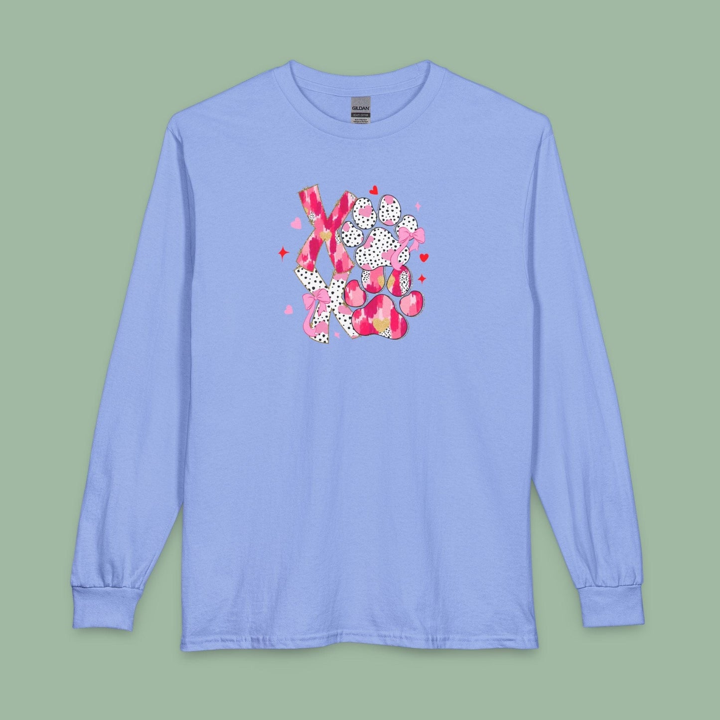 XOXO Paw Print Valentine Shirt – Vegan Long Sleeve Tee for Animal Lovers | Shop Now