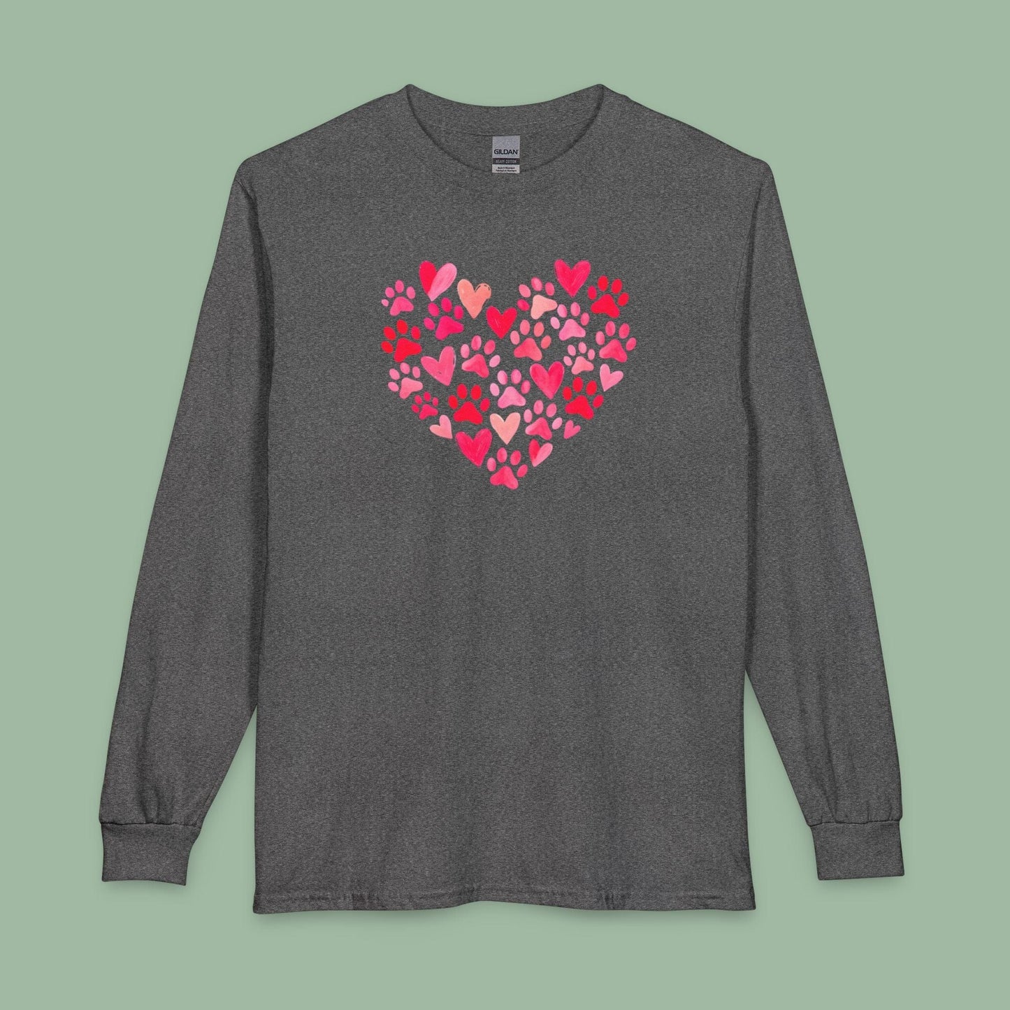 Paw Print Heart Valentine Tee – Vegan Animal Lover Long Sleeve Shirt | Order Now