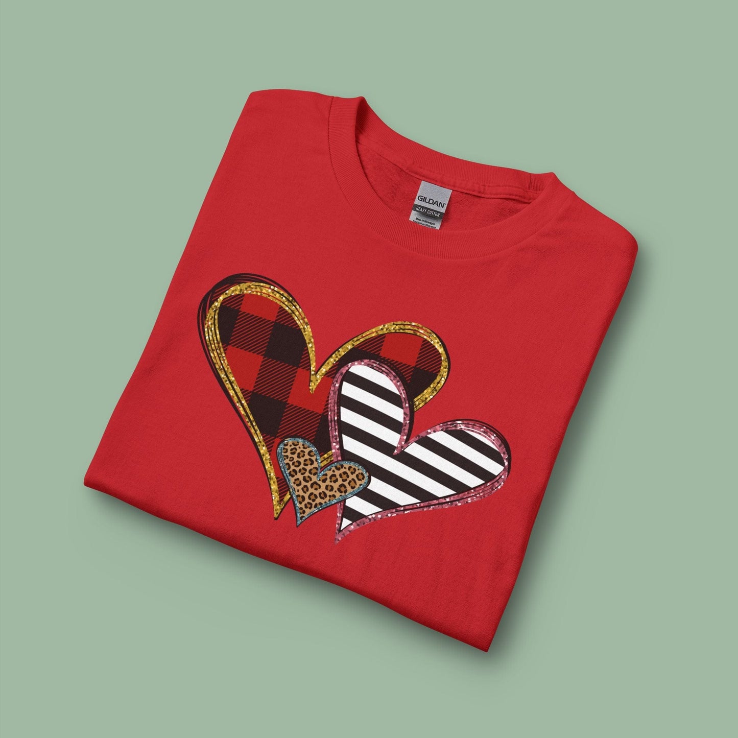 Mixed Pattern Heart Valentine Shirt – Vegan Long Sleeve Tee for Love & Style | Order Now