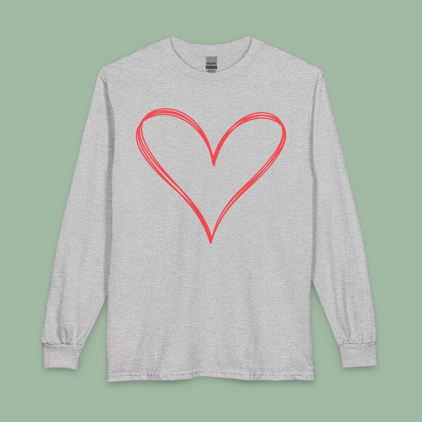Valentine’s Day Vegan Heart Shirt – Eco-Friendly Long Sleeve Tee | Order Now