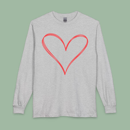 Valentine’s Day Vegan Heart Shirt – Eco-Friendly Long Sleeve Tee | Order Now