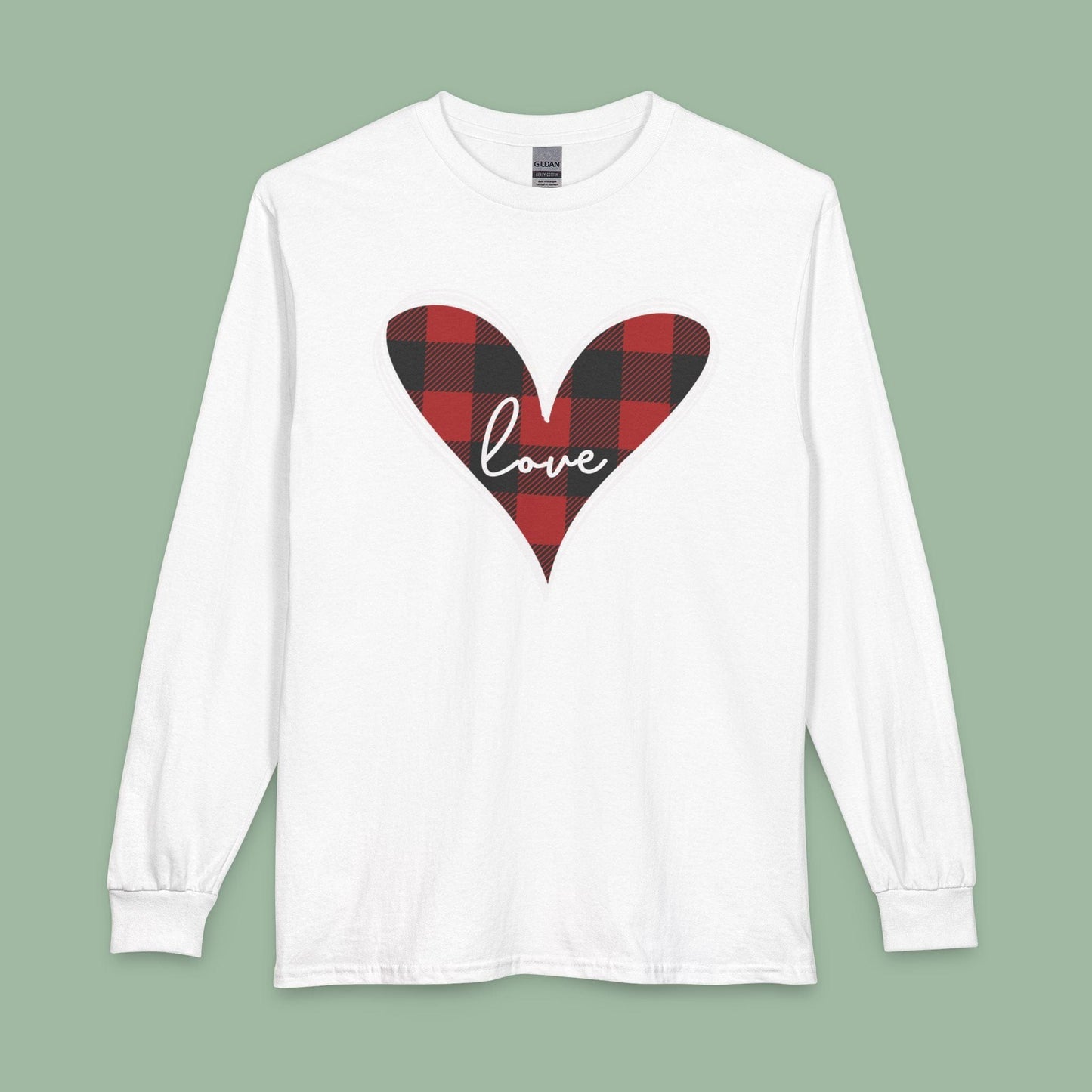 Buffalo Plaid Heart Love Shirt – Vegan Valentine’s Long Sleeve Tee | Shop Now