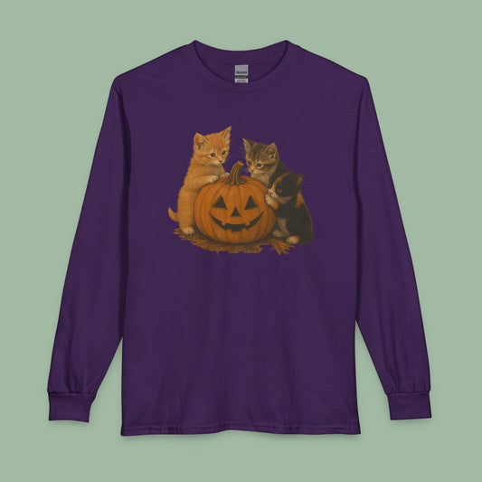 Cute Pumpkin Kittens Halloween Long Sleeve Shirt