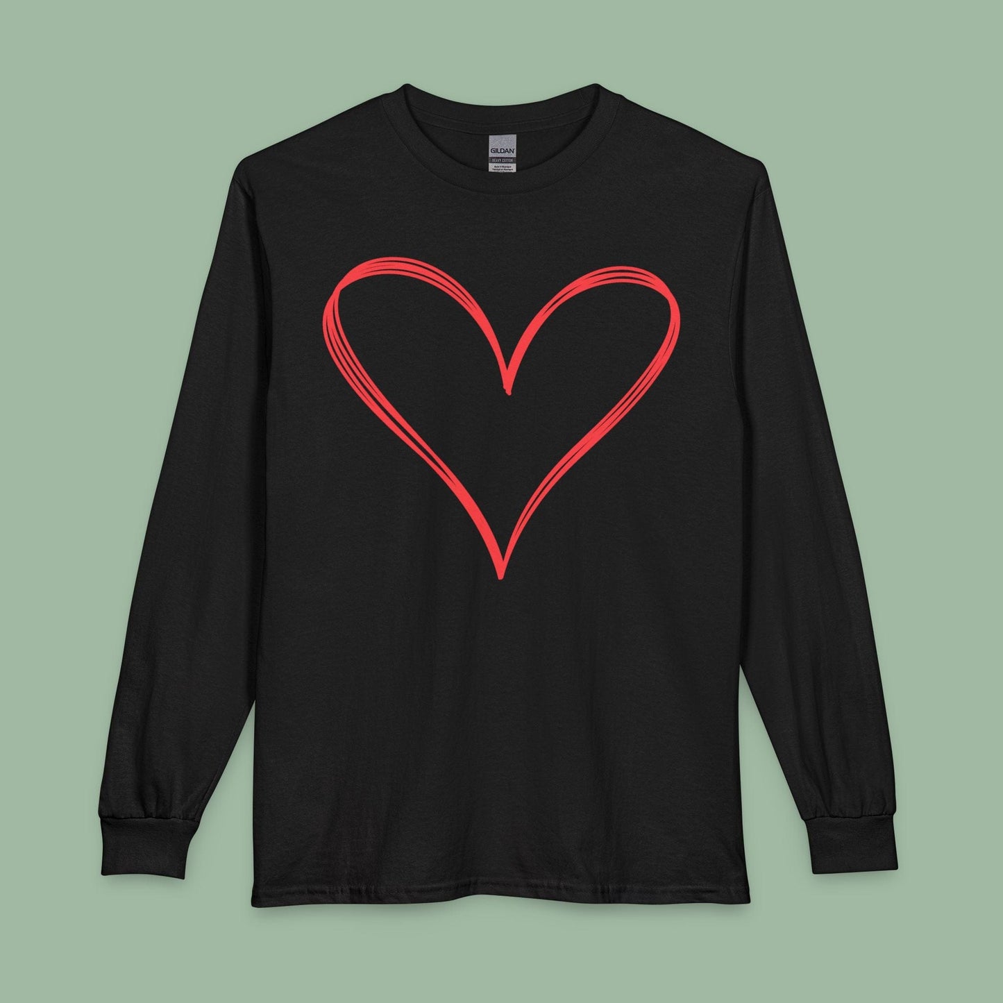 Valentine’s Day Vegan Heart Shirt – Eco-Friendly Long Sleeve Tee | Order Now