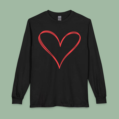Valentine’s Day Vegan Heart Shirt – Eco-Friendly Long Sleeve Tee | Order Now