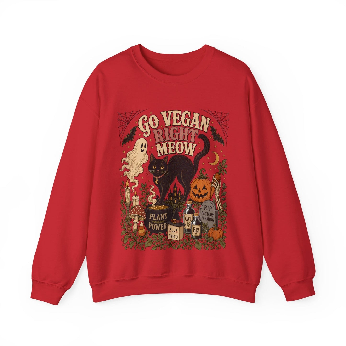 Go Vegan Right Meow Cat - Halloween Vegan Sweatshirt