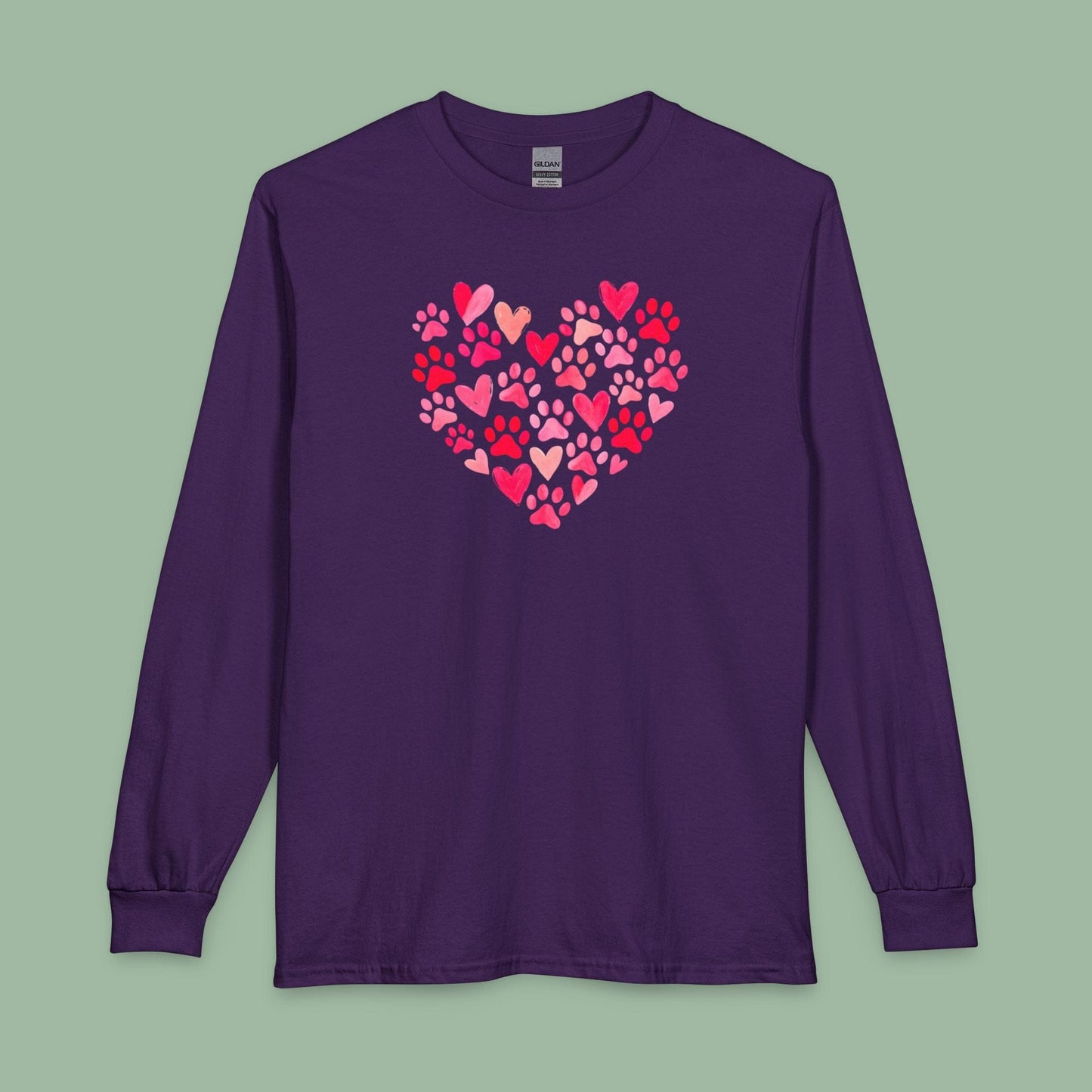 Paw Print Heart Valentine Tee – Vegan Animal Lover Long Sleeve Shirt | Order Now