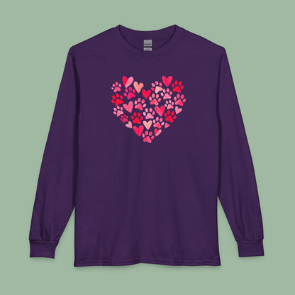 Paw Print Heart Valentine Tee – Vegan Animal Lover Long Sleeve Shirt | Order Now