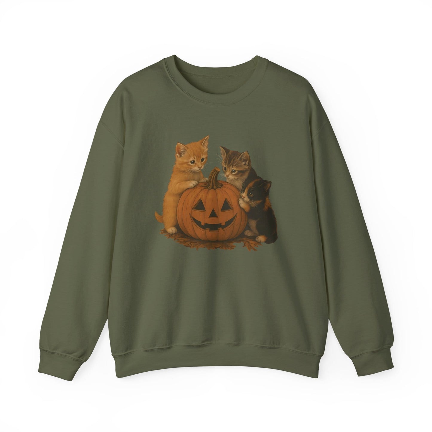 Cute Cats with Jack-O’-Lantern Crewneck Halloween Sweatshirt