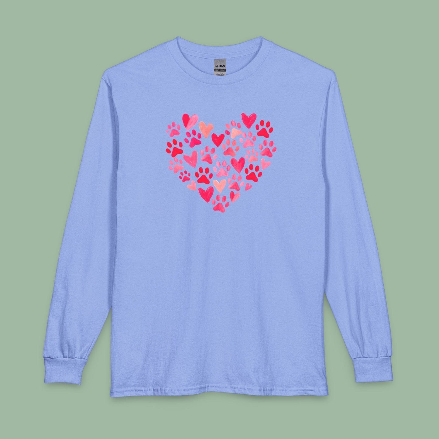 Paw Print Heart Valentine Tee – Vegan Animal Lover Long Sleeve Shirt | Order Now