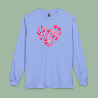 Paw Print Heart Valentine Tee – Vegan Animal Lover Long Sleeve Shirt | Order Now