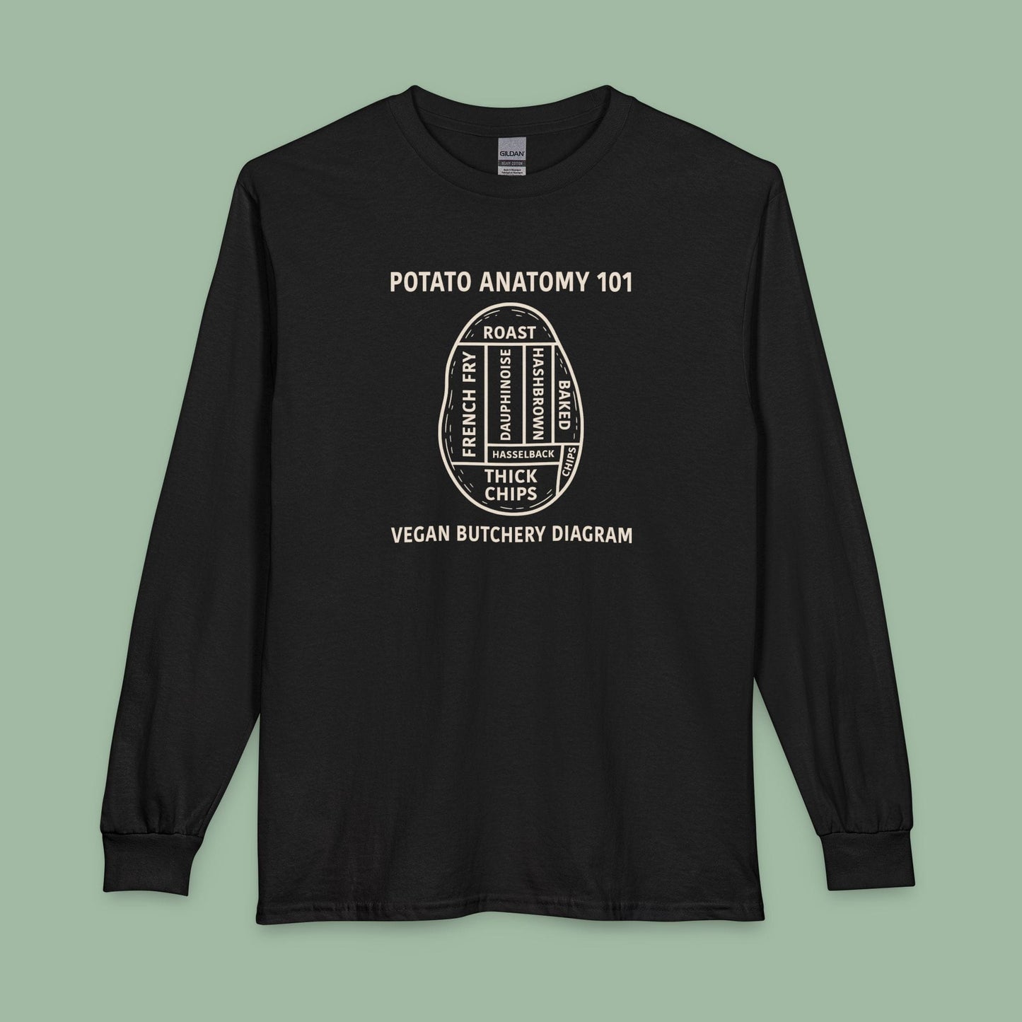 Potato Anatomy Vegan Long Sleeve Shirt Funny Food Design