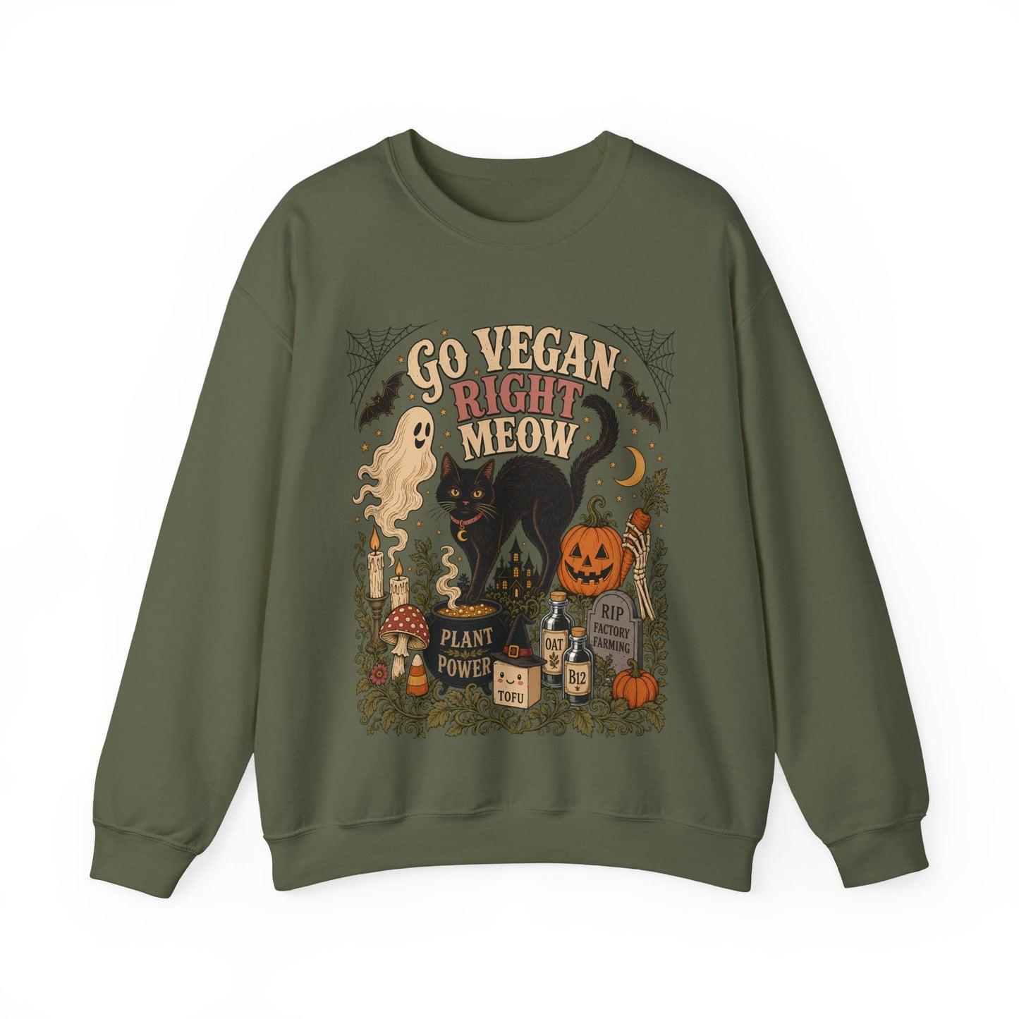 Go Vegan Right Meow Cat - Halloween Vegan Sweatshirt