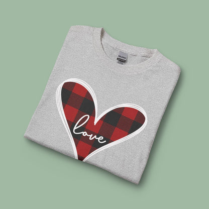 Buffalo Plaid Heart Love Shirt – Vegan Valentine’s Long Sleeve Tee | Shop Now
