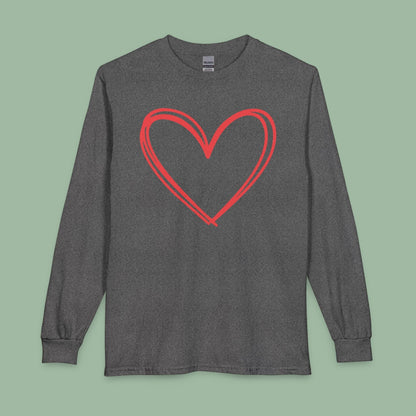 Long Sleeve Valentine Heart Tee – Cozy Vegan Shirt for Chilly Love Days | Shop Now