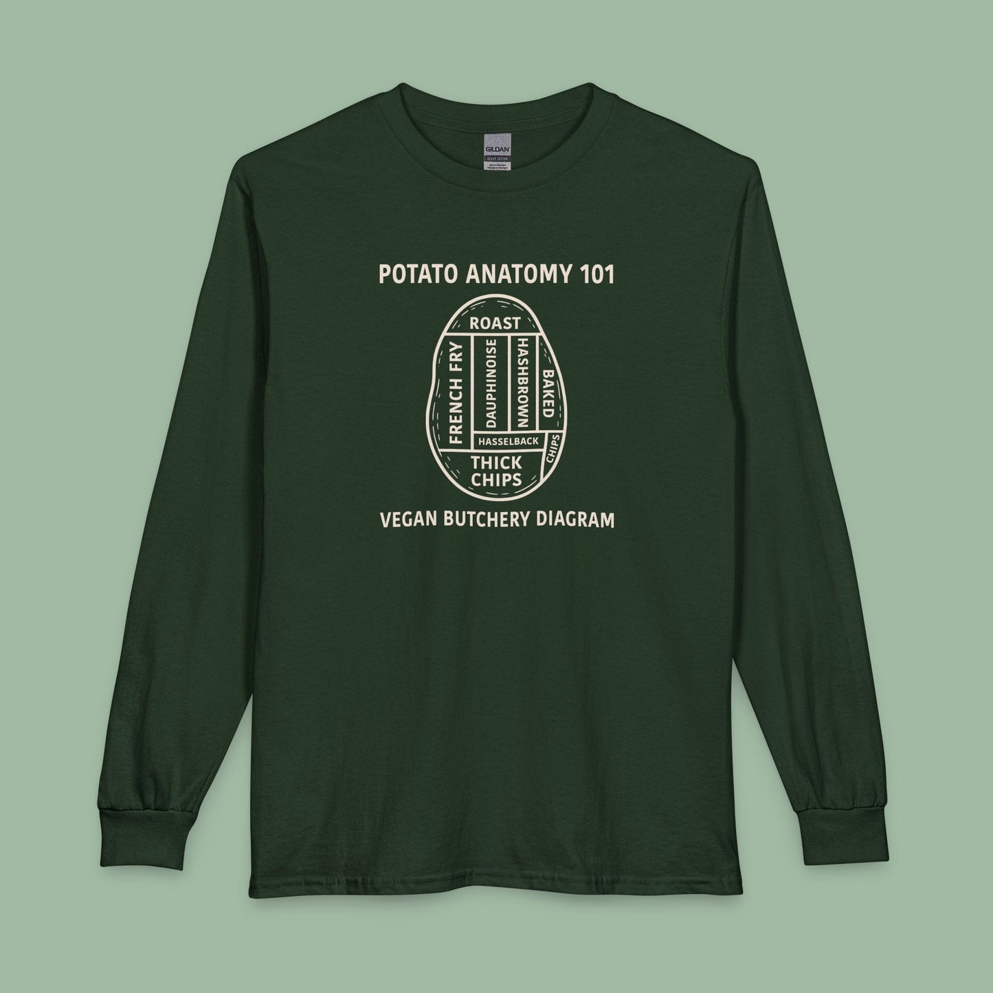 Potato Anatomy Vegan Long Sleeve Shirt Funny Food Design