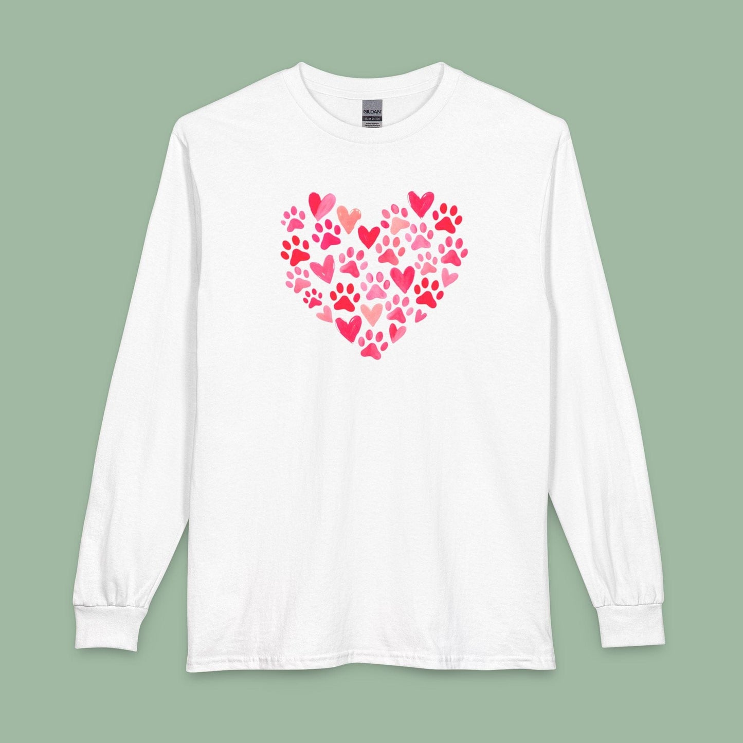 Paw Print Heart Valentine Tee – Vegan Animal Lover Long Sleeve Shirt | Order Now