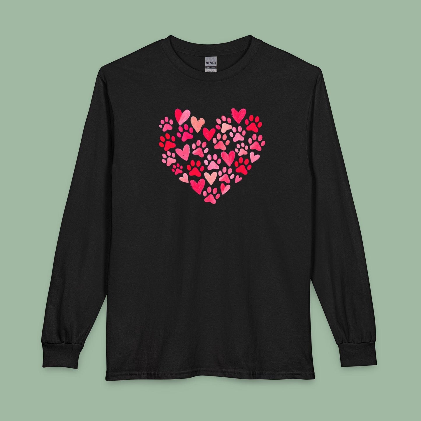 Paw Print Heart Valentine Tee – Vegan Animal Lover Long Sleeve Shirt | Order Now
