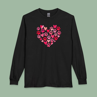 Paw Print Heart Valentine Tee – Vegan Animal Lover Long Sleeve Shirt | Order Now