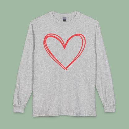 Long Sleeve Valentine Heart Tee – Cozy Vegan Shirt for Chilly Love Days | Shop Now