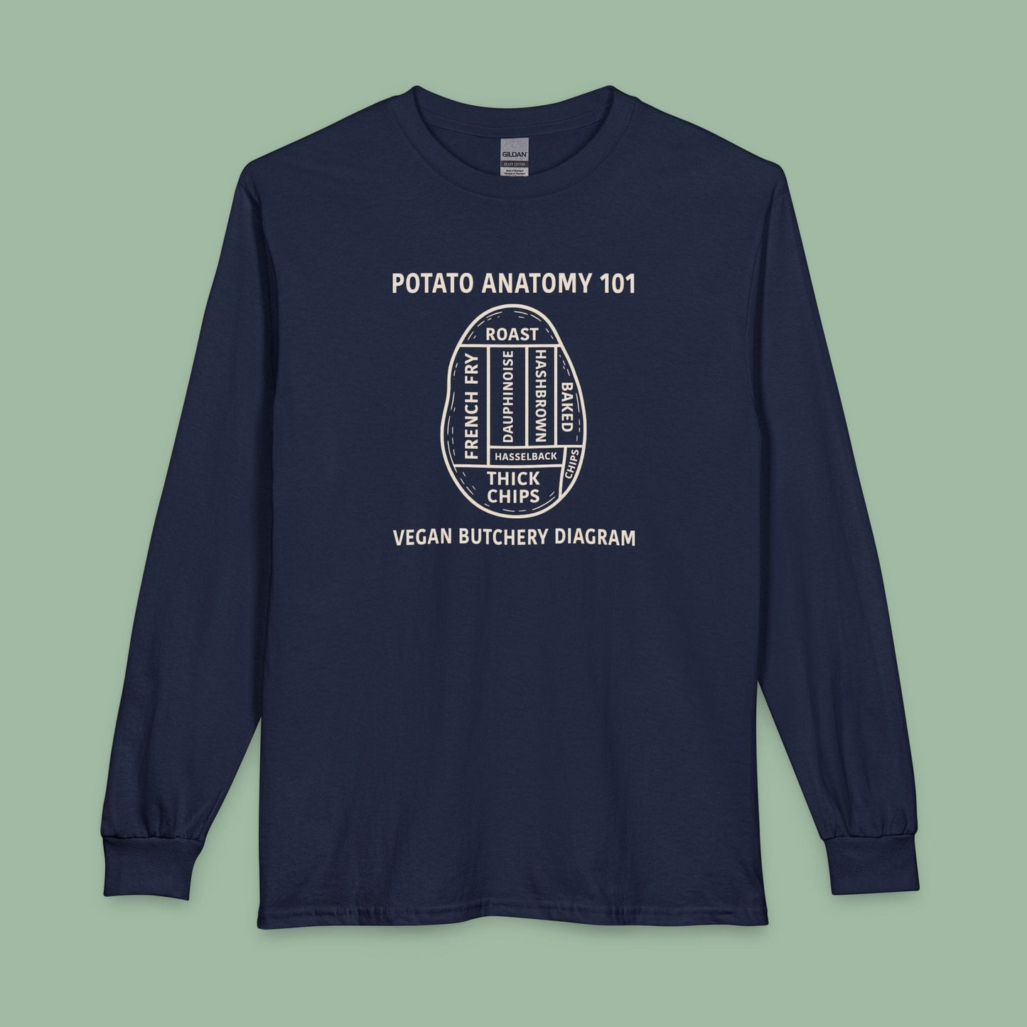 Potato Anatomy Vegan Long Sleeve Shirt Funny Food Design
