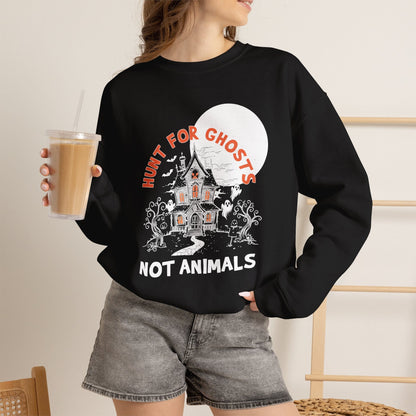 Hunt for Ghosts Not Animals - Vegan Halloween Crewneck Sweatshirt