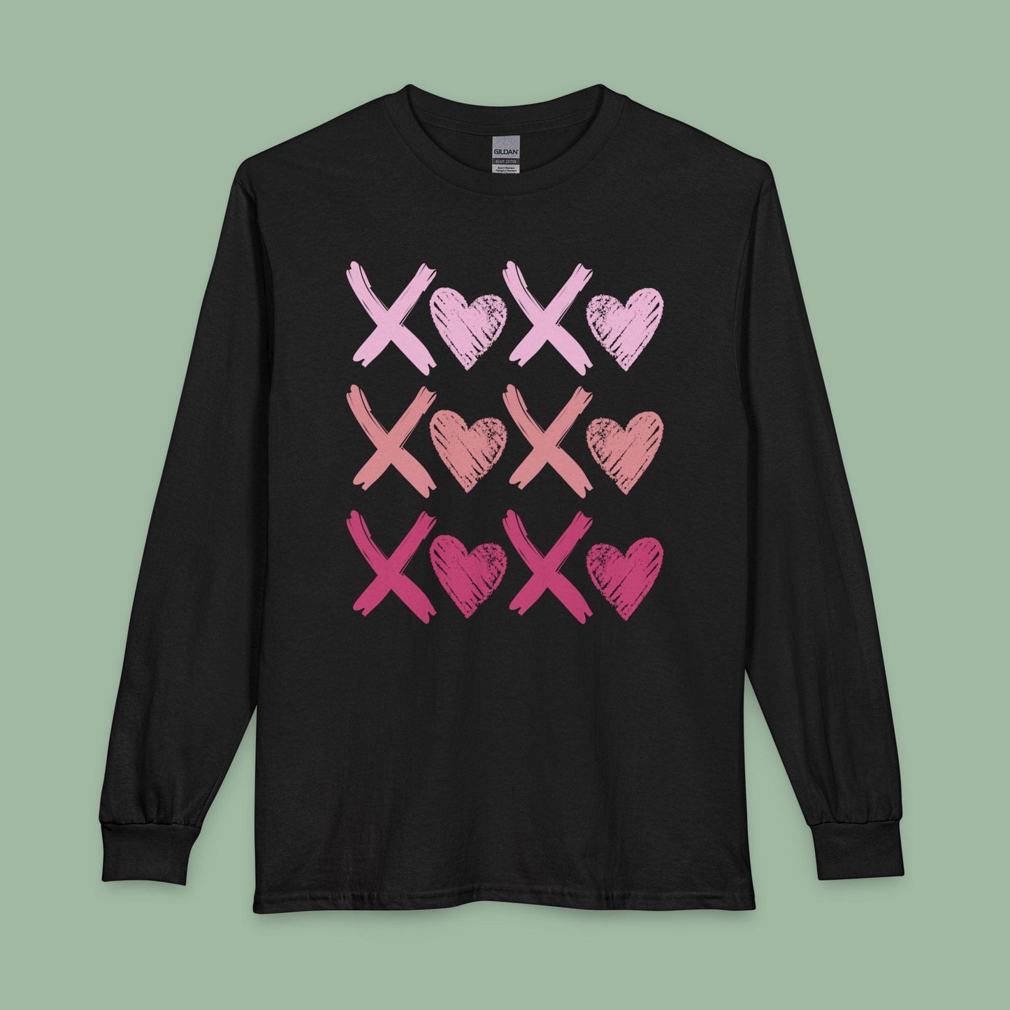XOXO Long Sleeve Heart Shirt – Cute Valentine’s Tee with Tic-Tac-Toe Design | Vegan & Eco-Friendly | Limited-Time Drop