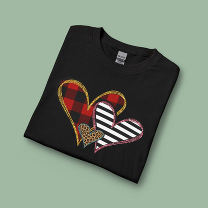 Mixed Pattern Heart Valentine Shirt – Vegan Long Sleeve Tee for Love & Style | Order Now