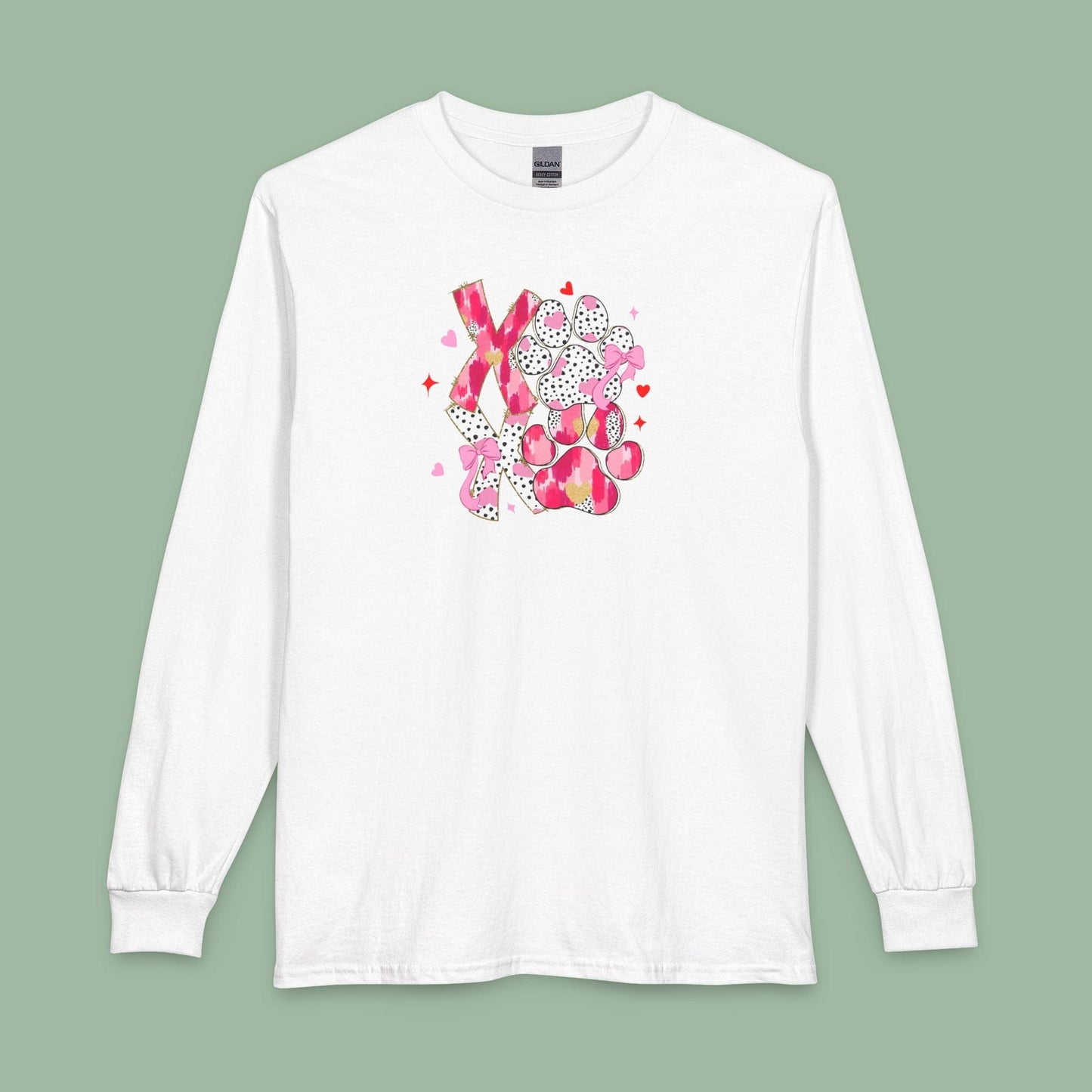 XOXO Paw Print Valentine Shirt – Vegan Long Sleeve Tee for Animal Lovers | Shop Now