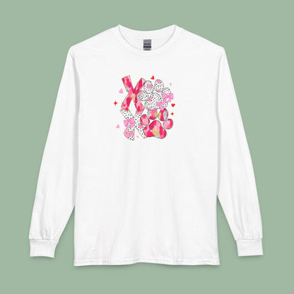 XOXO Paw Print Valentine Shirt – Vegan Long Sleeve Tee for Animal Lovers | Shop Now