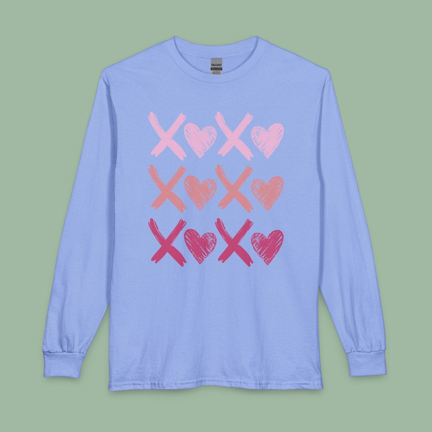 XOXO Long Sleeve Heart Shirt – Cute Valentine’s Tee with Tic-Tac-Toe Design | Vegan & Eco-Friendly | Limited-Time Drop