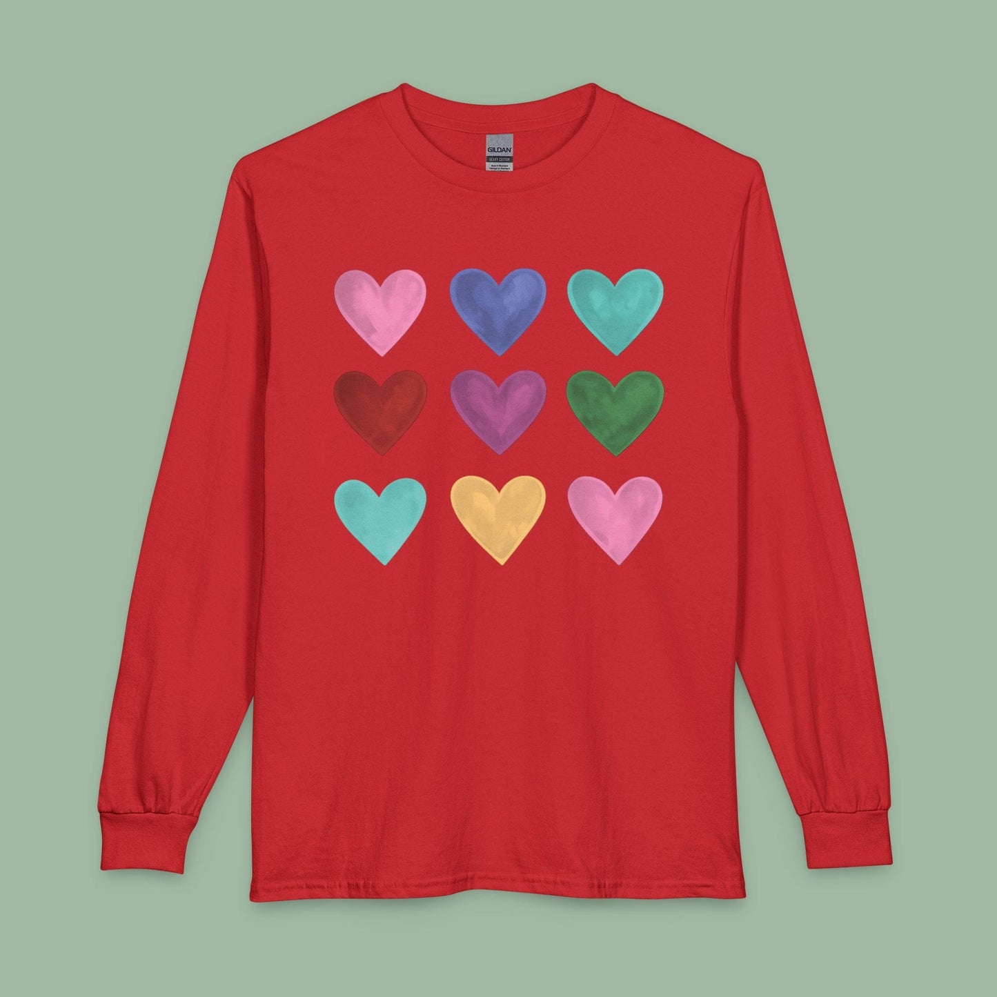 Rainbow Heart Long Sleeve Shirt – Colorful Valentine’s Day Tee for Bold Love & Pride | Eco & Vegan | Limited-Time Drop