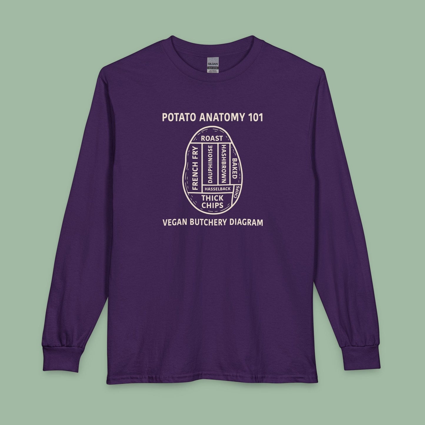 Potato Anatomy Vegan Long Sleeve Shirt Funny Food Design