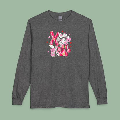 XOXO Paw Print Valentine Shirt – Vegan Long Sleeve Tee for Animal Lovers | Shop Now