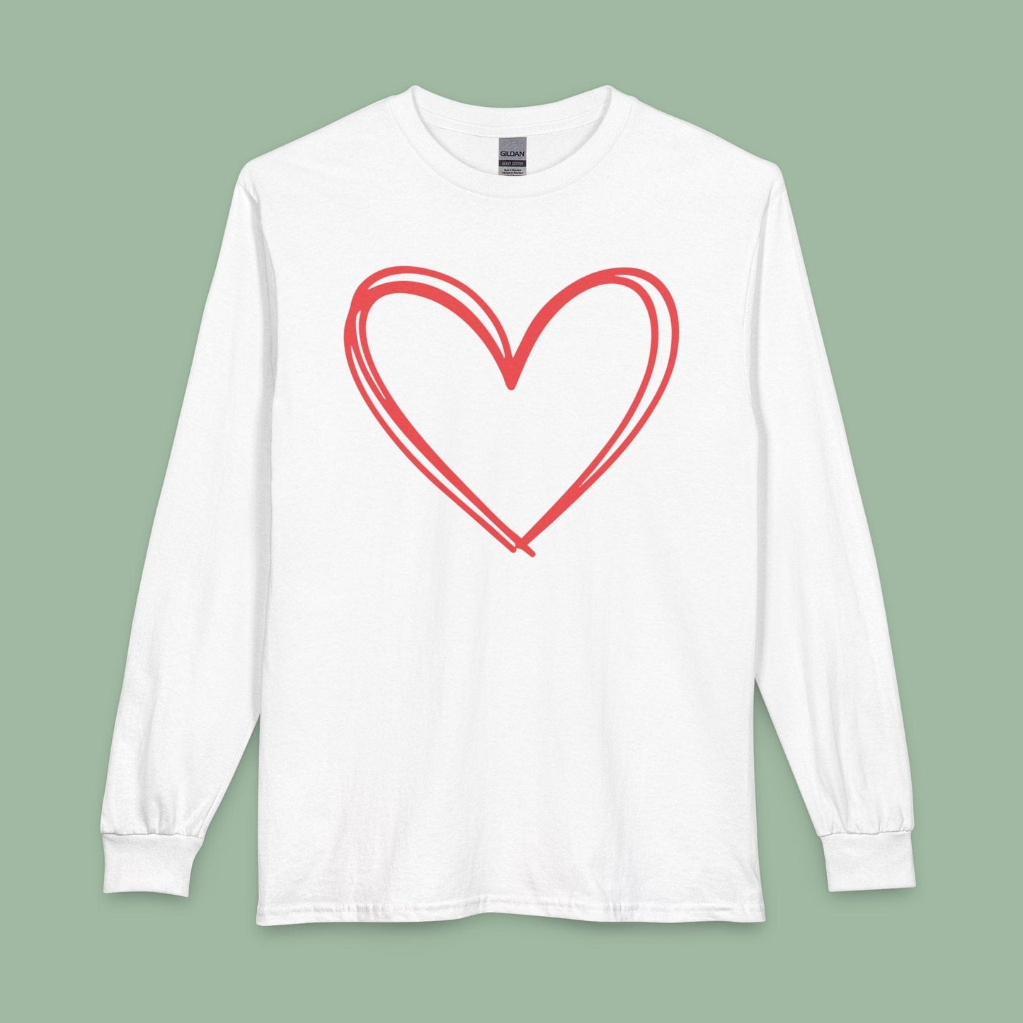 Long Sleeve Valentine Heart Tee – Cozy Vegan Shirt for Chilly Love Days | Shop Now
