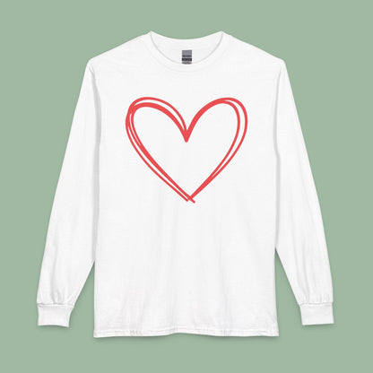 Long Sleeve Valentine Heart Tee – Cozy Vegan Shirt for Chilly Love Days | Shop Now