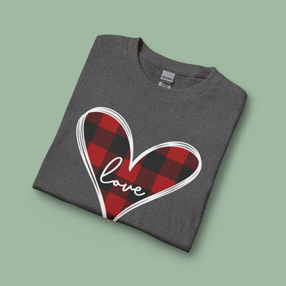 Buffalo Plaid Heart Love Shirt – Vegan Valentine’s Long Sleeve Tee | Shop Now