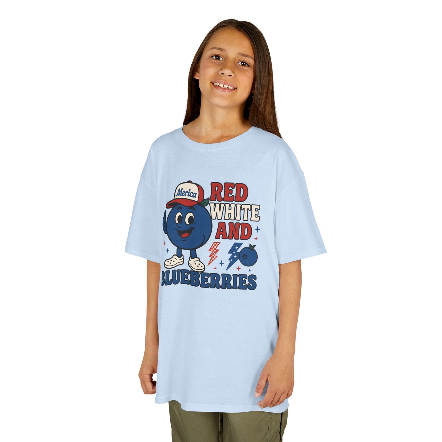 Red, White and Blueberries Patriotic Blueberry Graphic Kids T-Shirt