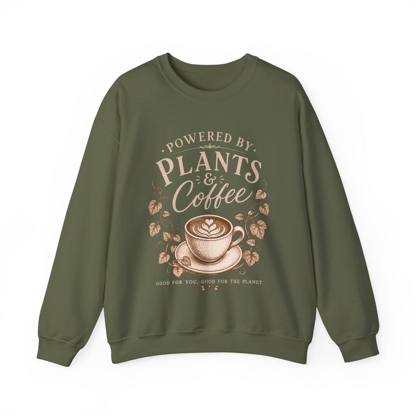 Powered by Plants & Coffee — Botanical Coffee Lover Crewneck Sweatshirt