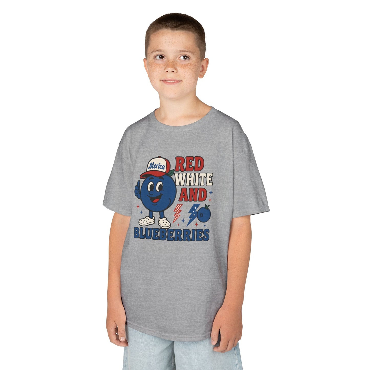 Red, White and Blueberries Patriotic Blueberry Graphic Kids T-Shirt