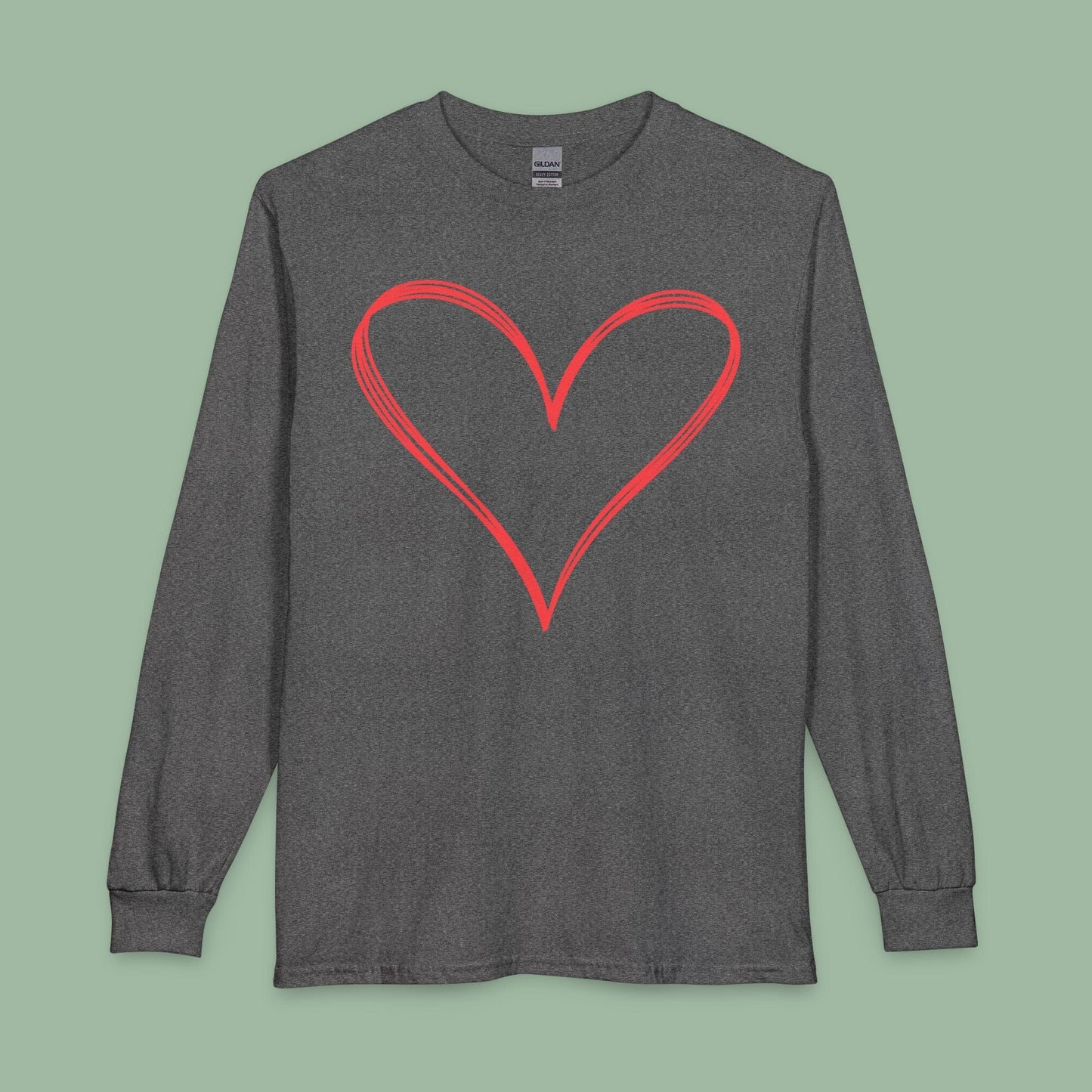Valentine’s Day Vegan Heart Shirt – Eco-Friendly Long Sleeve Tee | Order Now