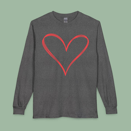 Valentine’s Day Vegan Heart Shirt – Eco-Friendly Long Sleeve Tee | Order Now