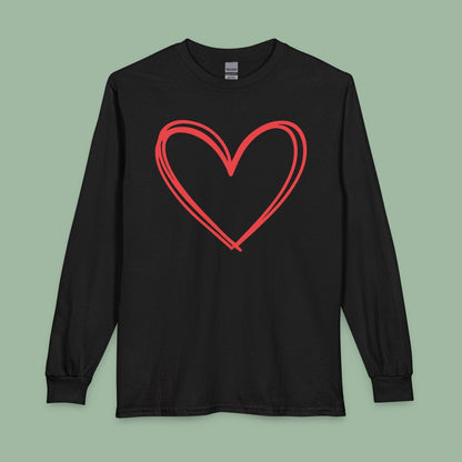Long Sleeve Valentine Heart Tee – Cozy Vegan Shirt for Chilly Love Days | Shop Now