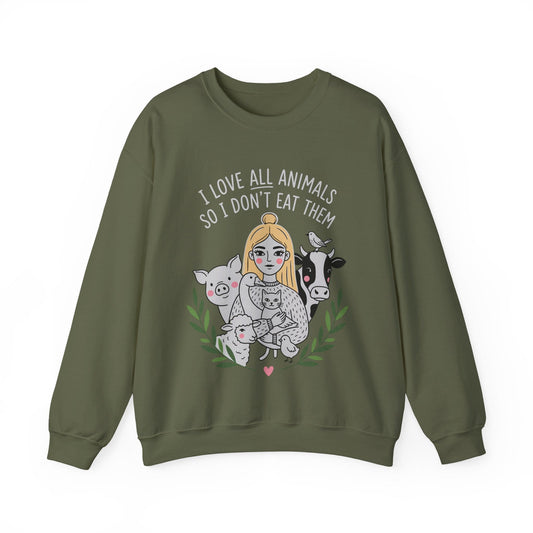 I Love All Animals So I Don't Eat Them #2 Vegan Animal Lover Crewneck Sweatshirt