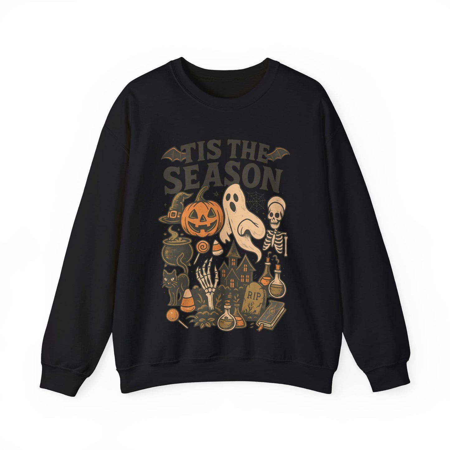 Tis The Season -Ghost & Pumpkin Halloween Crewneck Sweatshirt