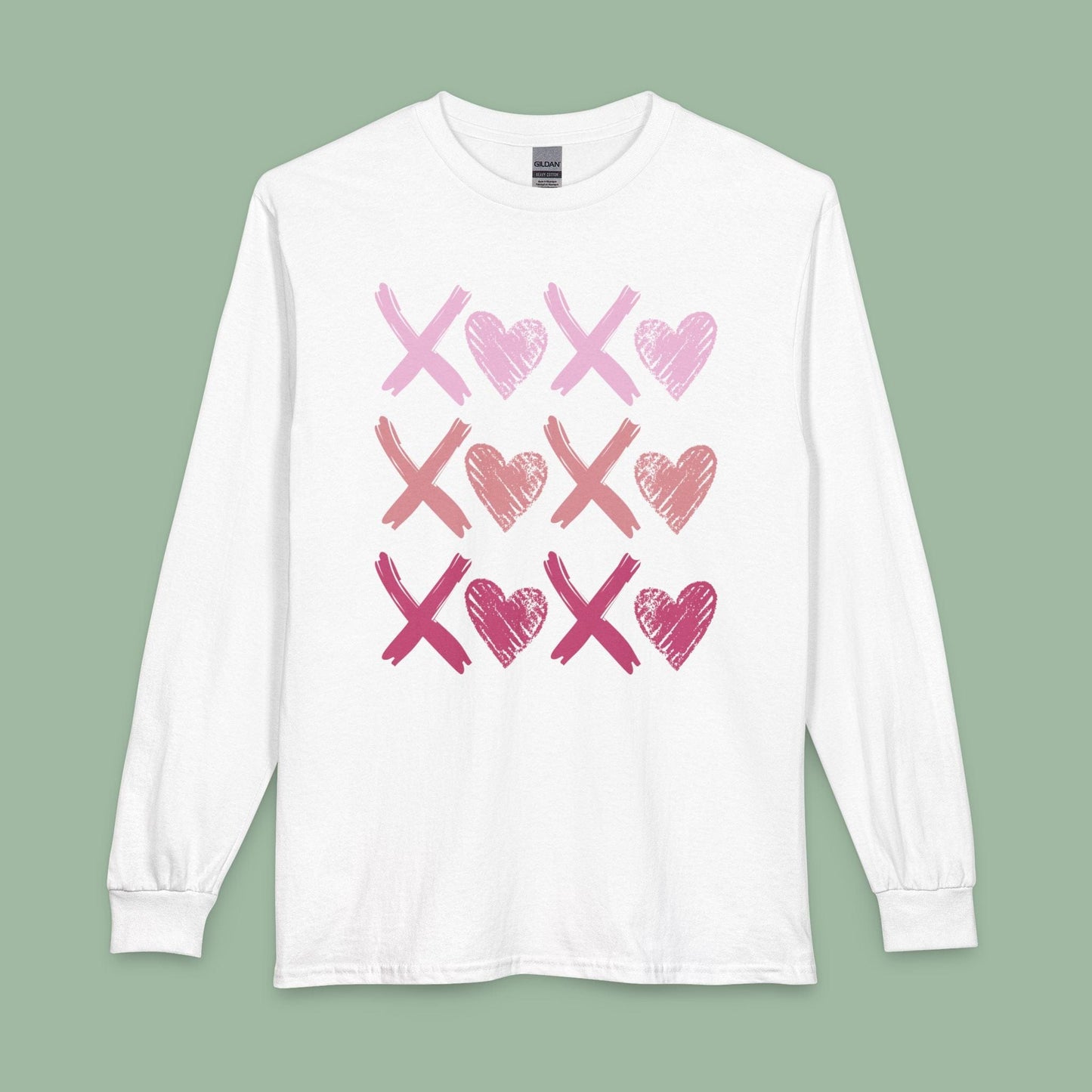 XOXO Long Sleeve Heart Shirt – Cute Valentine’s Tee with Tic-Tac-Toe Design | Vegan & Eco-Friendly | Limited-Time Drop
